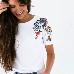 White floral embroidered top